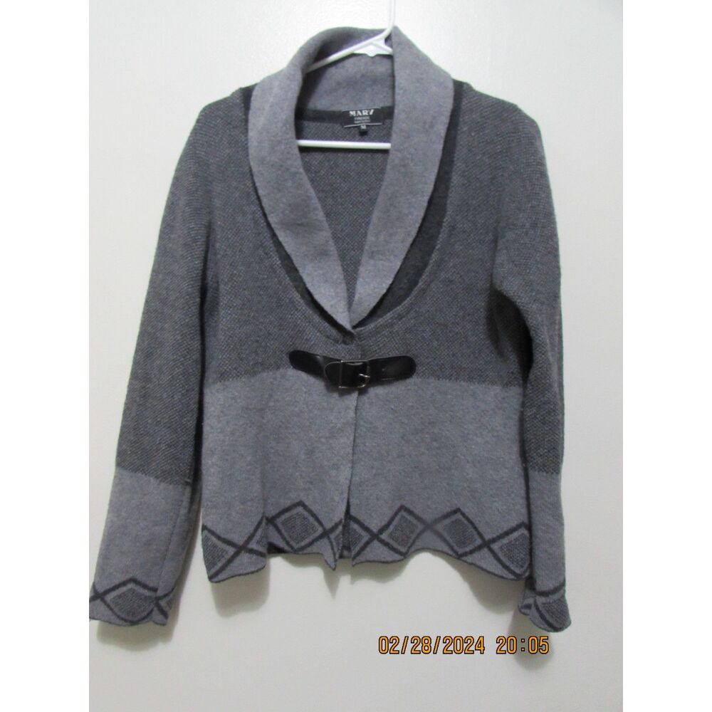 MARY FIRENZE MADE IN ITALY SIZE M SWEATER BUCKLE CLOSURE WOOL BLEND GRAY BLACK